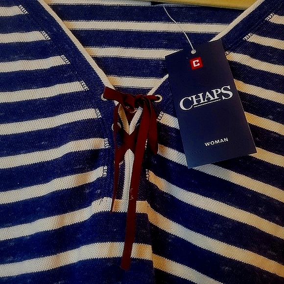 CHAPS River Path Tie Front Striped Long Sleeve Henley NEW - Picture 4 of 10